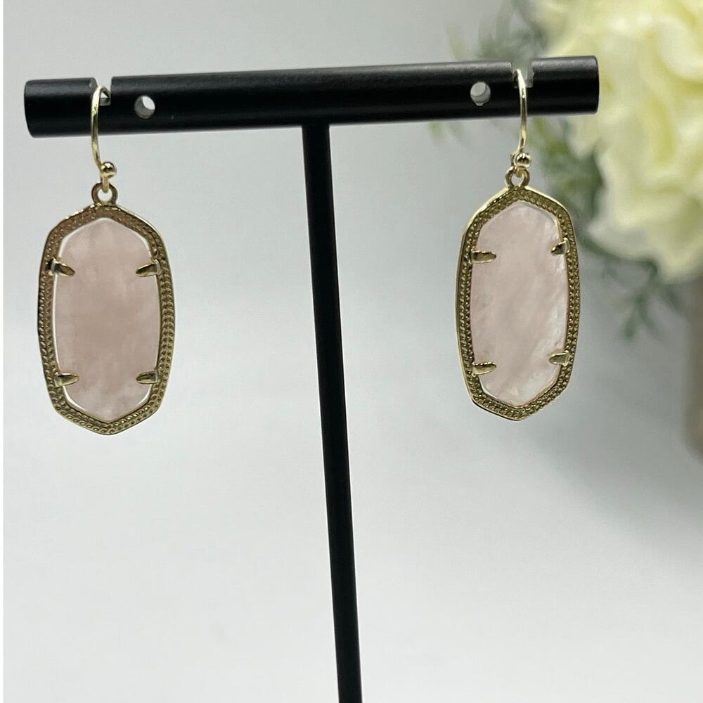 Kendra Scott Dani Gold Plated Drop Earrings in Pink Rose Quartz